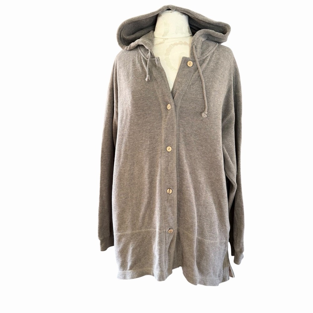 Vintage Tommy Bahama M Beige Sweater Button Up Hoodie Jacket Shacket Cotton Y2K